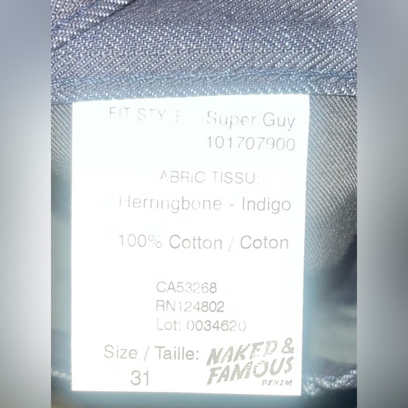 Naked and Famous Denim jeans- super guy indigo herringbone - Picture 4 of 5